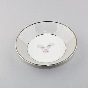Syracuse China Coronet Pattern Fruit/Dessert (Sauce) Bowl Gray Feathers Pink Bow